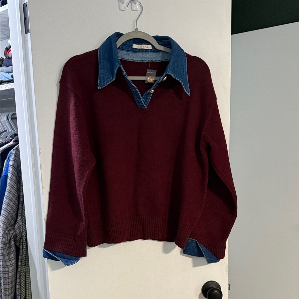 Denim collared sweater